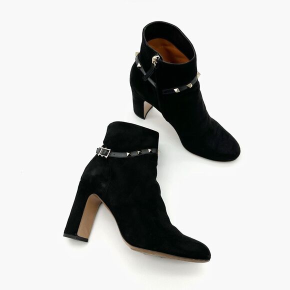 VALENTINO Rockstud Black Suede Ankle Strap Boots Size 41 US 10.5 Leather Heeled - Picture 11 of 11